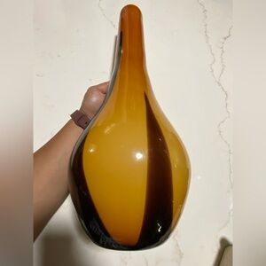 FIFTH AVENUE Mustard Gold-Brown Crystal Art Glass MCM Tall Floor Vase